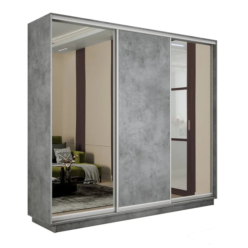 Шкаф-купе Экспресс трио (2 зеркала) 2100 Бетон