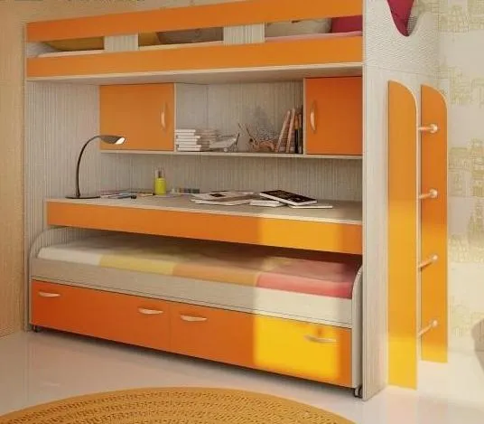 Кровать-чердак Фанки Кидз-22 + кровать 13/53СВ + стол письменный 13/58СВ