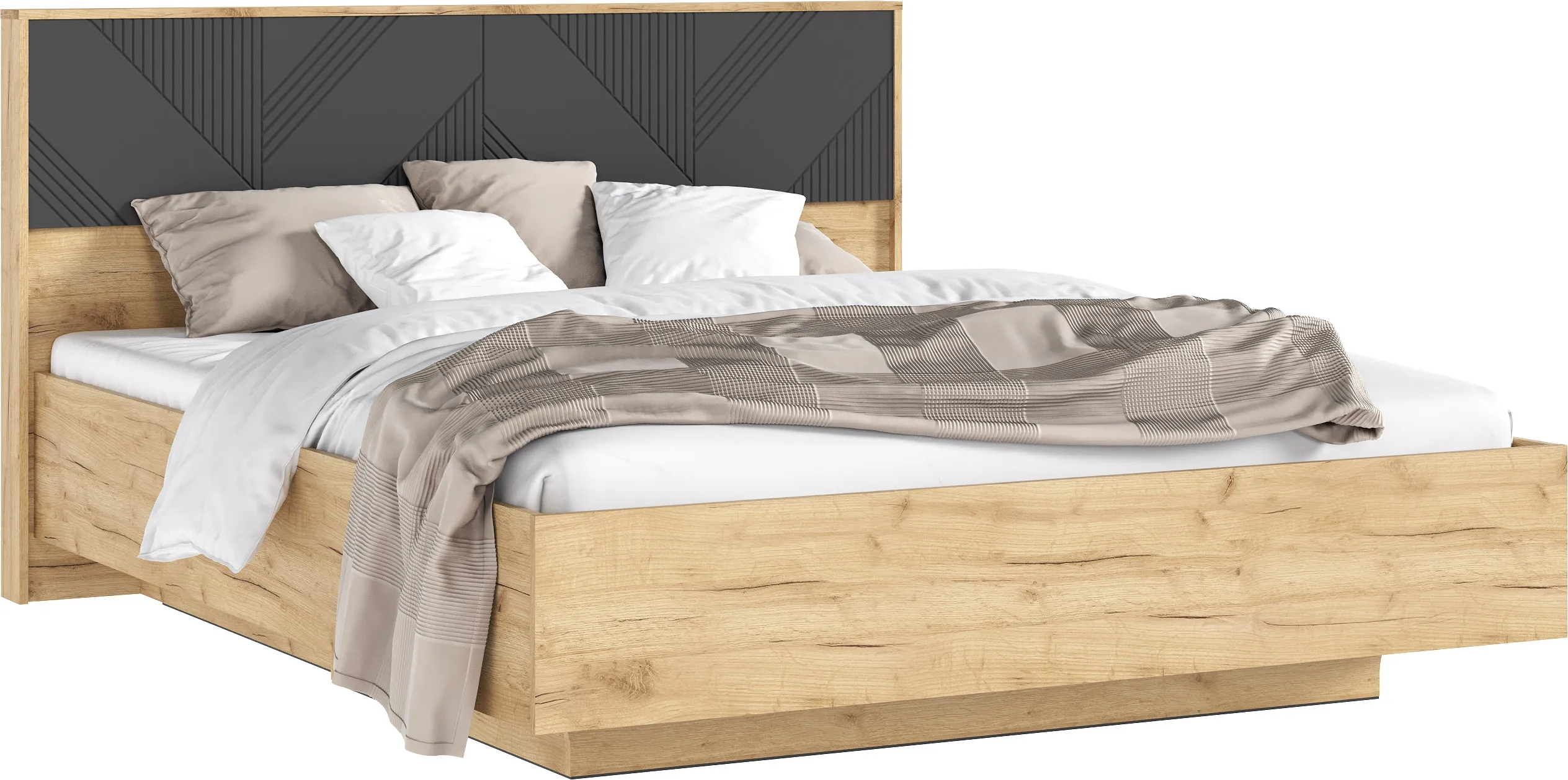   Ирис Кровать парящая 1,6м (ортопед металл) (Браш Графит/Дуб Крафт, Дуб Крафт)