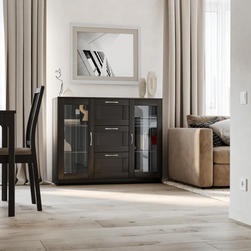 2.02.03.380.5 СИРИУС тумба 2 двери со стеклом и 3 ящика 117х95 Дуб Венге RU