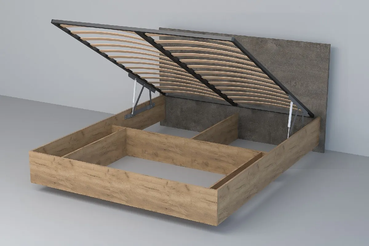 Кровать 031 Эго Дуб Крафт Золотой/Камень Темный (ЛДСП) ПМ 1400х2000