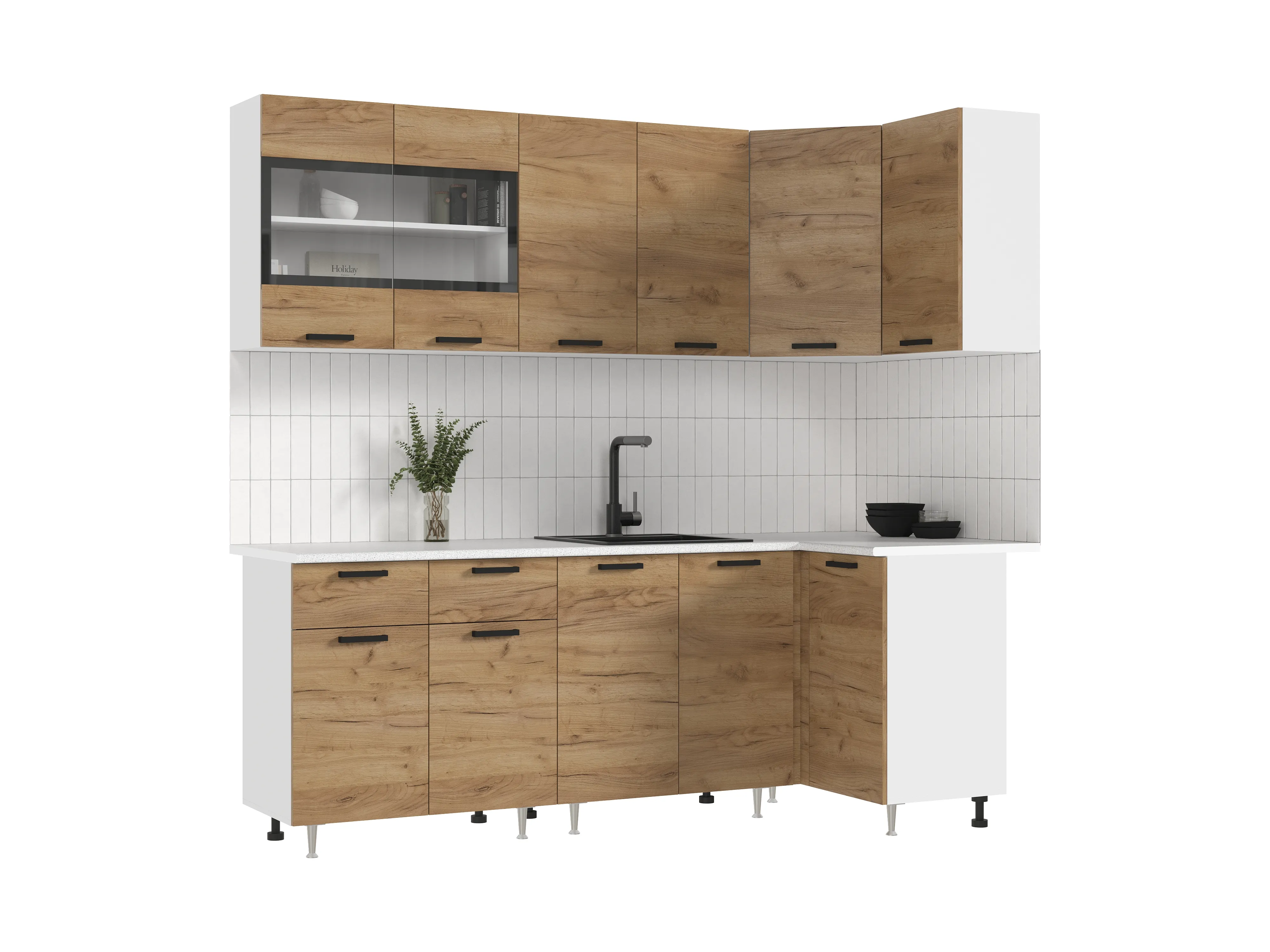 Кухня Рио New угловая 2,2*1,0м (490) Дуб крафт, Белый (Антарес)