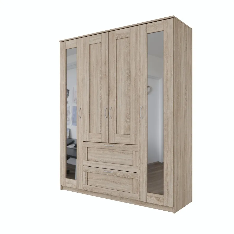 Шкаф Сириус 4 двери 1 ящик (2 зеркала) сонома