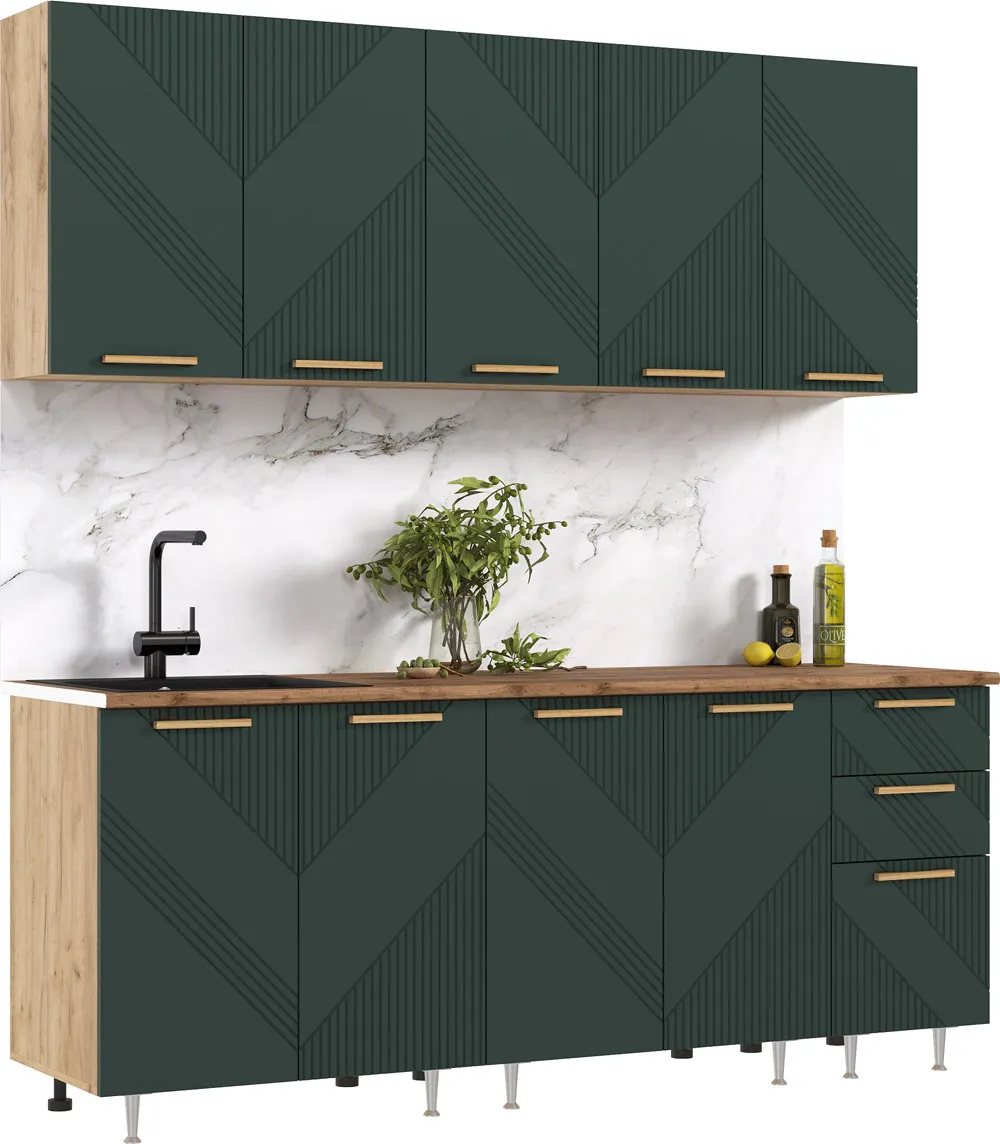   Кухня Ирис 2,0м (490) (Браш Мени Грин, Дуб Крафт (Дуб вотан))