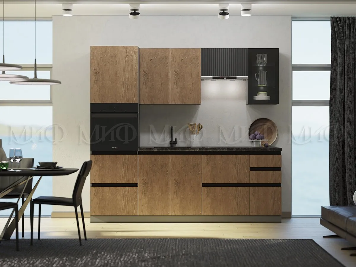 Кухонный гарнитур Техно-6 2,4 (экз. дерево амазония/графит софт)