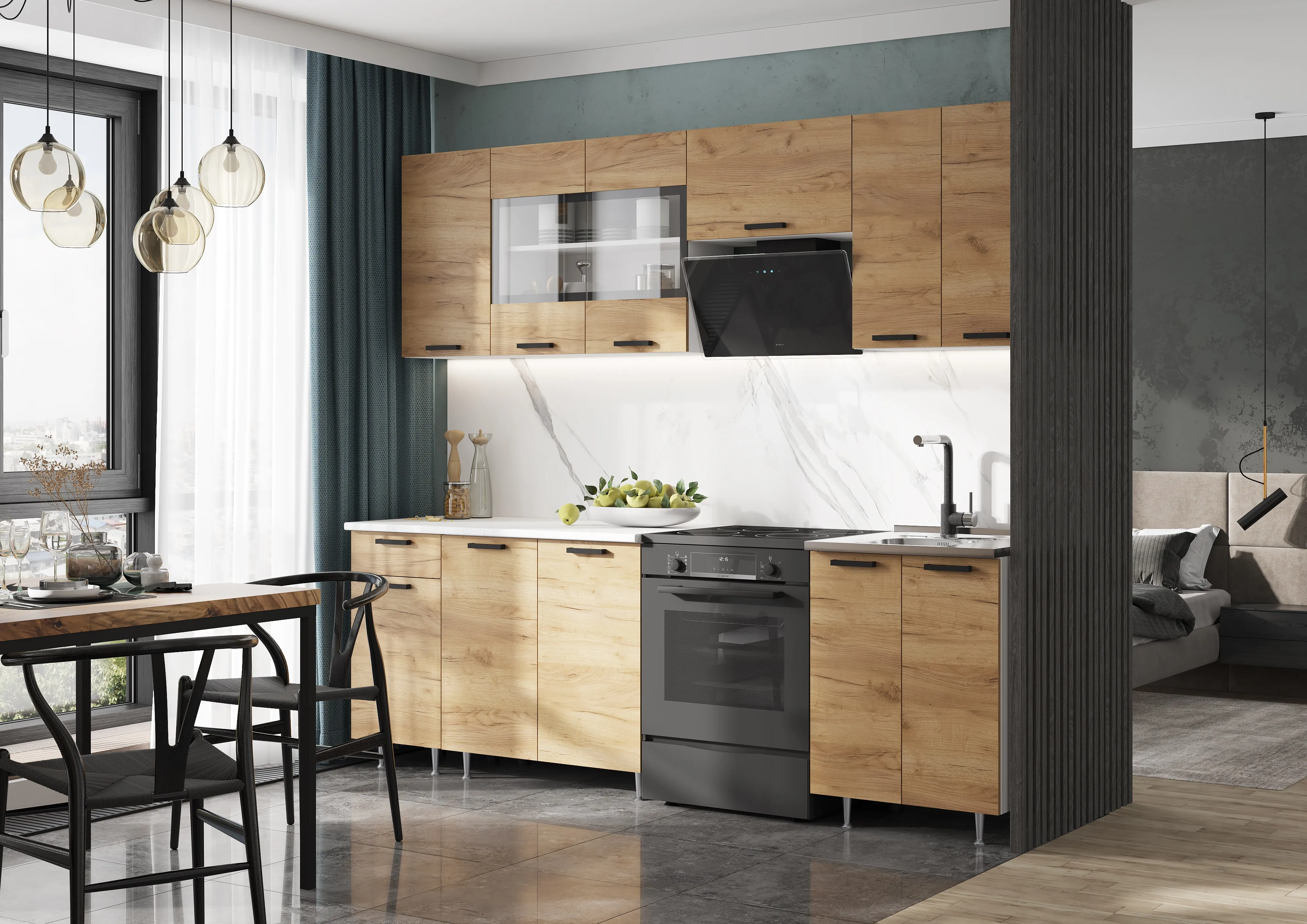 Кухня Рио New 2,4 (490) ЛДСП Дуб крафт, Белый (Антарес)