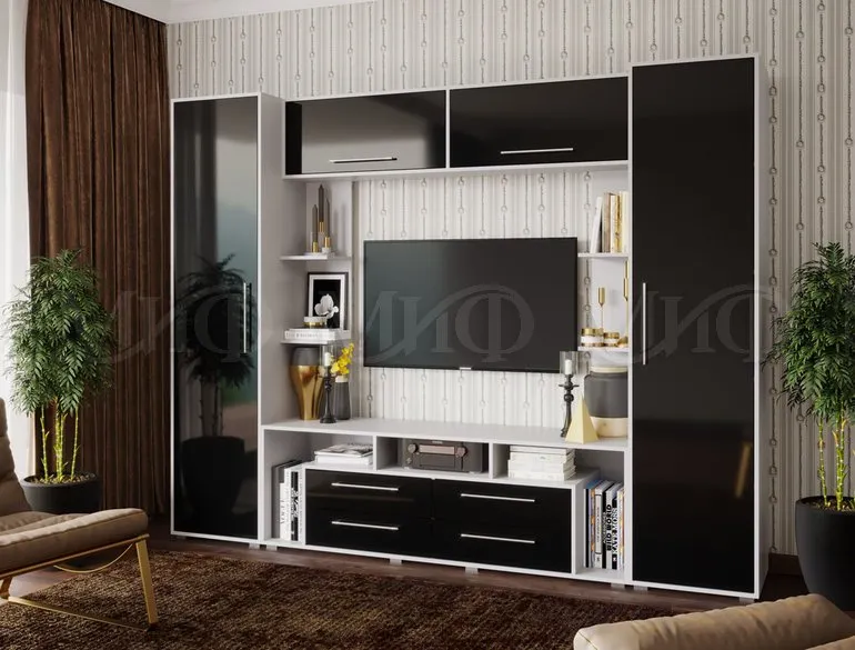 Гостиная Гармония МДФ Белый/Черный глянец