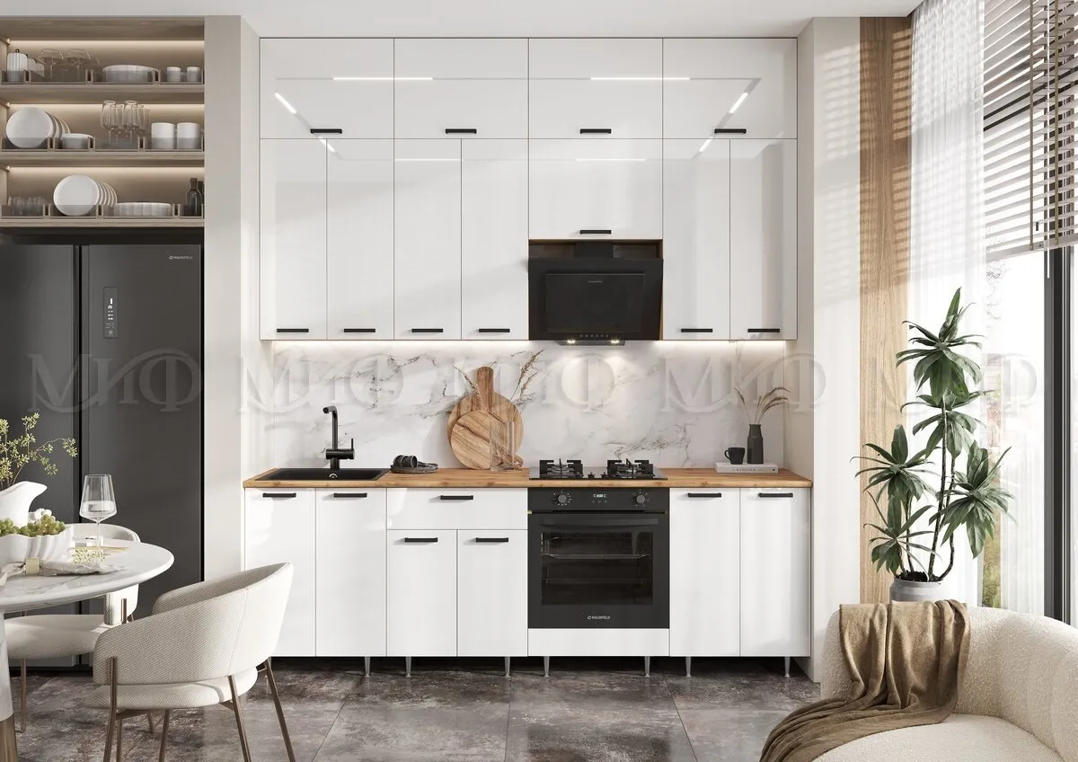 Кухня Рио New 2,4 (490) комп №3 ЛДСП Дуб крафт, Белый глянец (Дуб вотан)