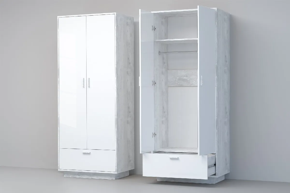 Шкаф ШК-1 ПД Эго Бетон Светлый/Белый Глянец