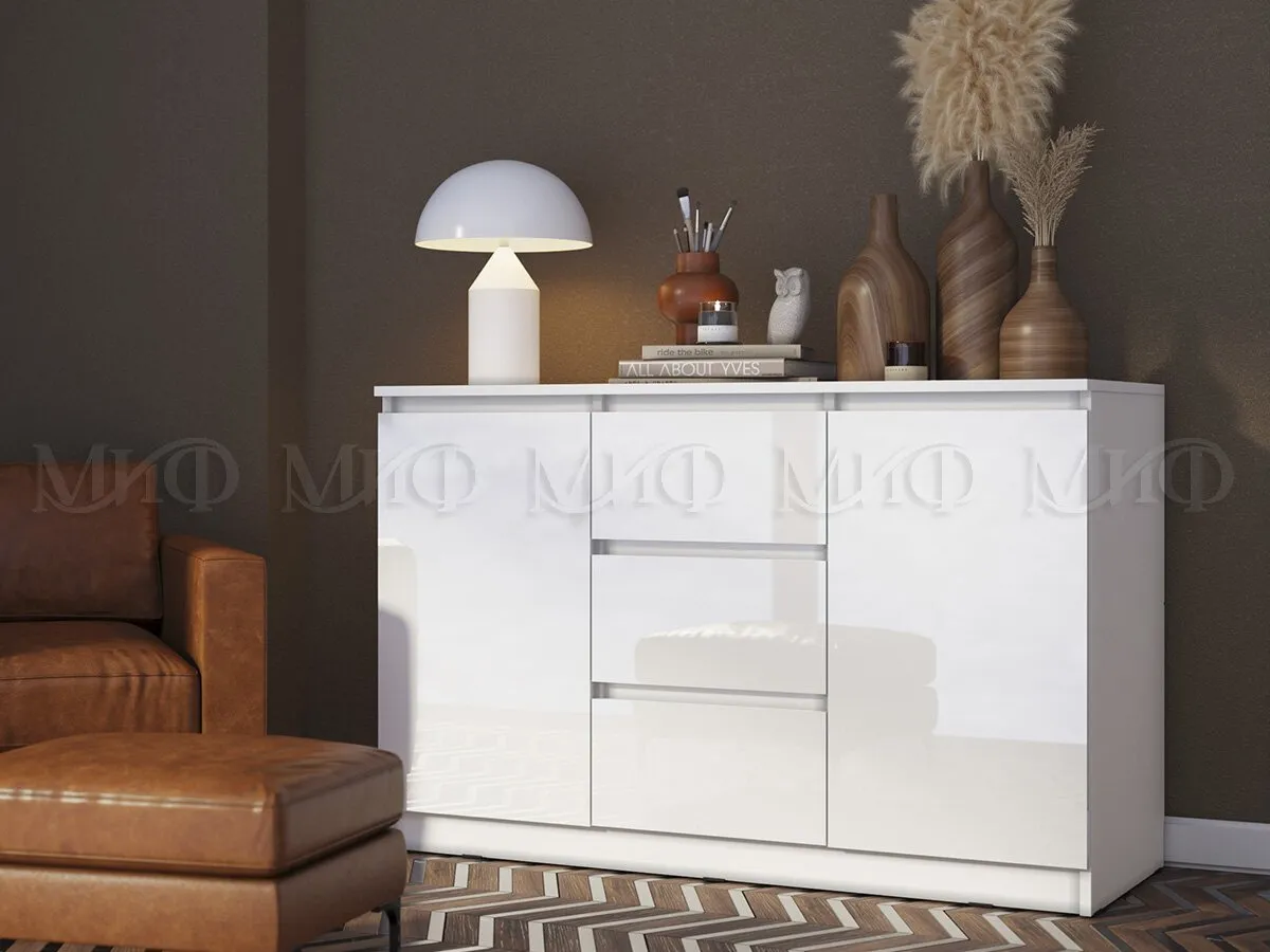 Комод Челси 2 двери 3 ящика (белый/белый глянец) Комод Челси 2 двери 3 ящика (белый/белый глянец)