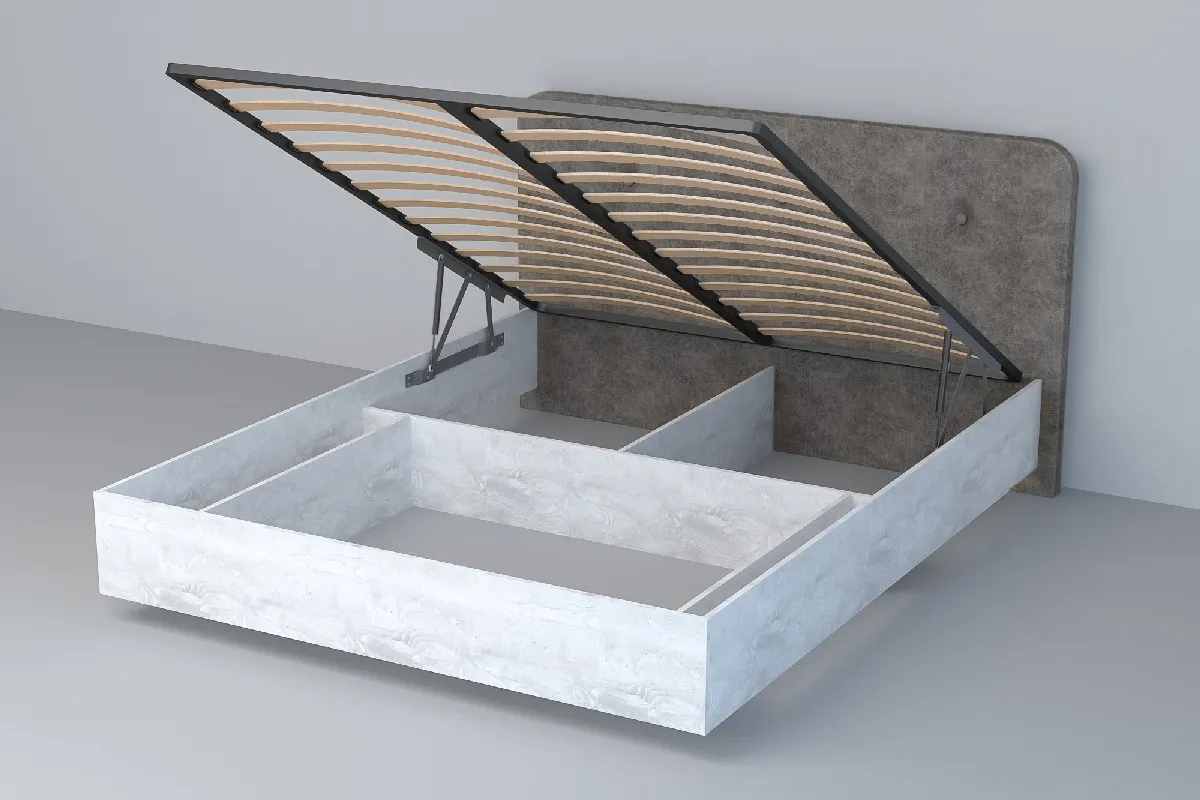 Кровать 031 Эго Бетон Светлый/Стальной Серый  (Пуговицы) ПМ 1400х2000