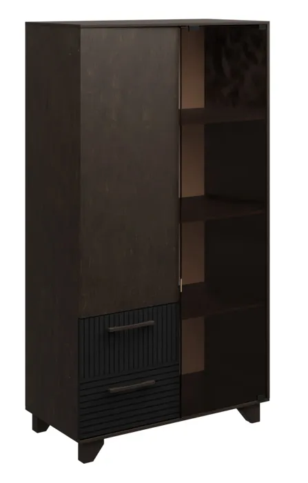 Стеллаж Копенгаген со стеклом (венге/черный матовый)