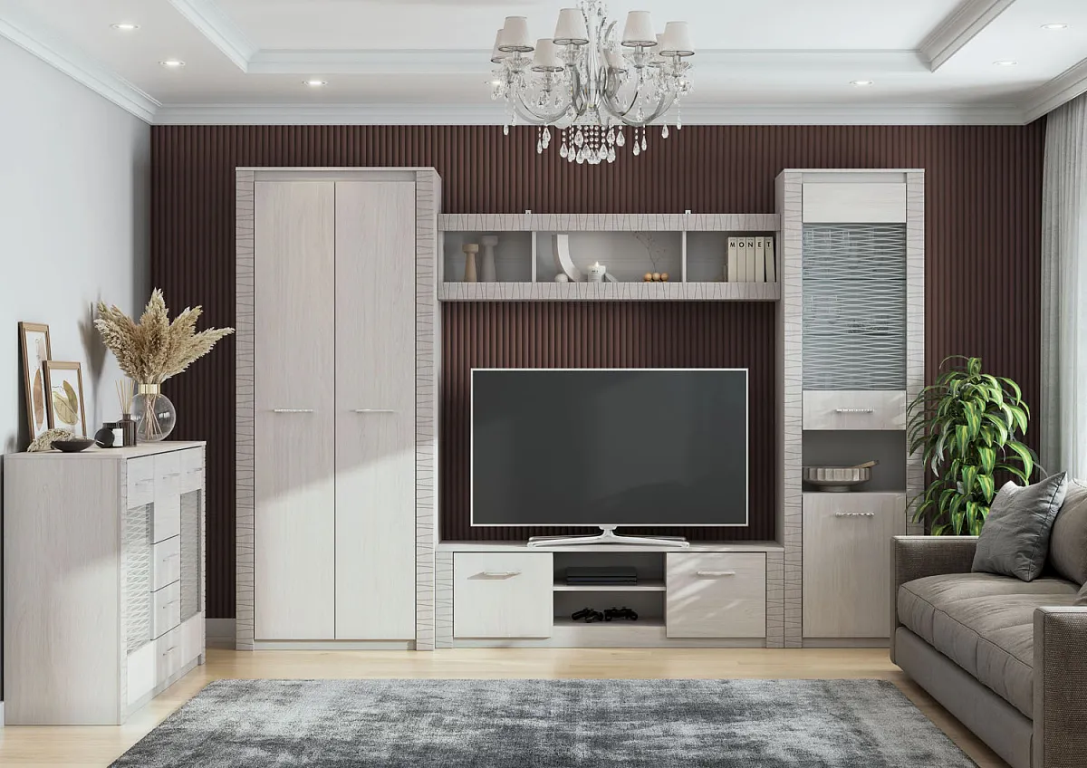 Модульная гостиная Гамма 20 Ясень анкор светлый/ Сандал светлый Вар.2