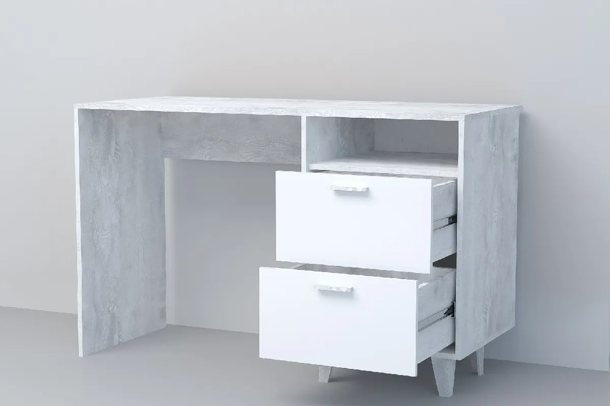 Стол Письменный СТ-3 на ножках Эго Бетон Светлый/Белый Глянец