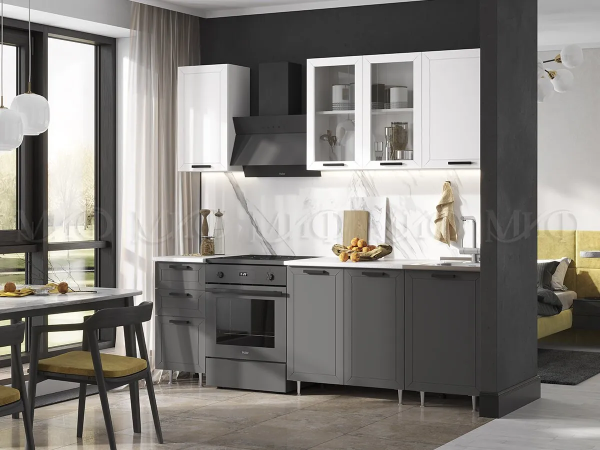 Кухня Монако 1,7 комп №1 Белый софт/Графит софт