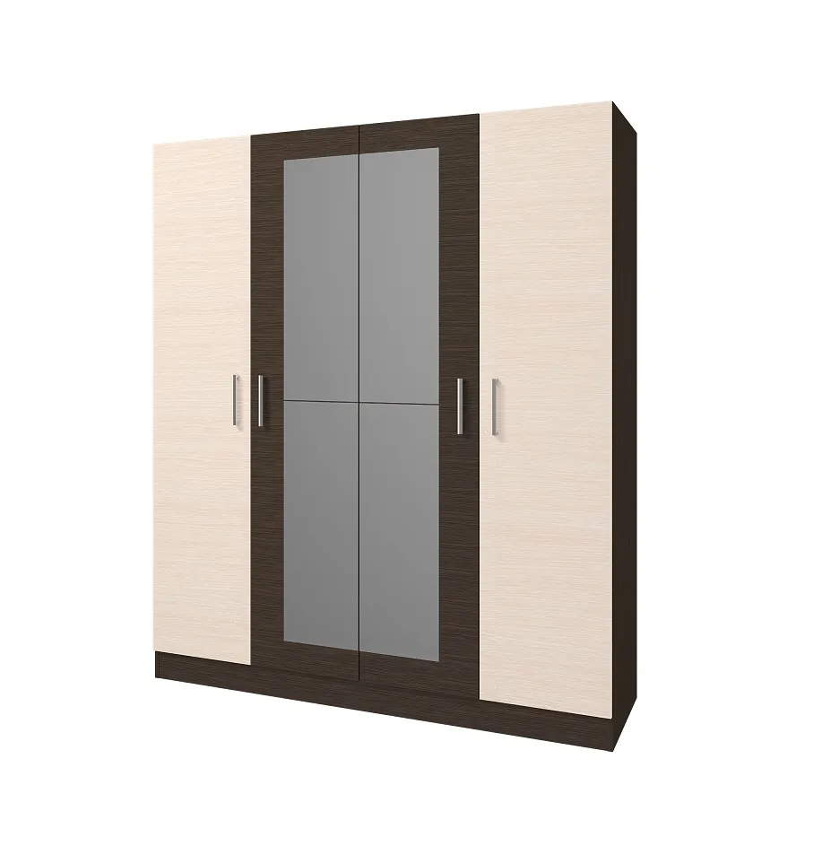 Шкаф Леси 4-х створчатый с зеркалом (венге/дуб молочный)