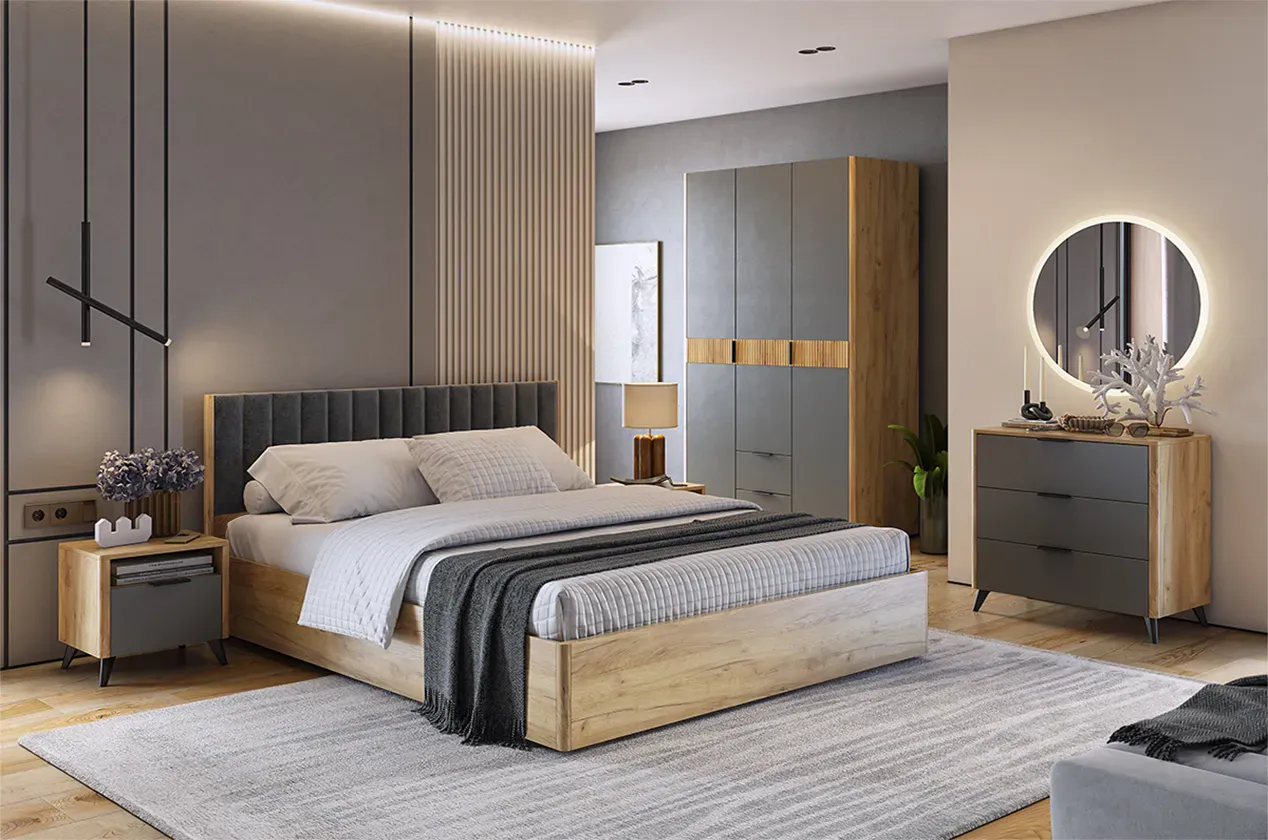 Спальный гарнитур Адам К2  дуб крафт золотой/графит