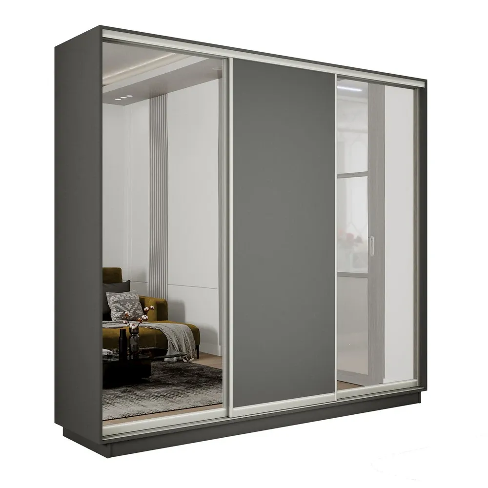 Шкаф-купе Экспресс трио 2 зеркала 2400 (Серый диамант)
