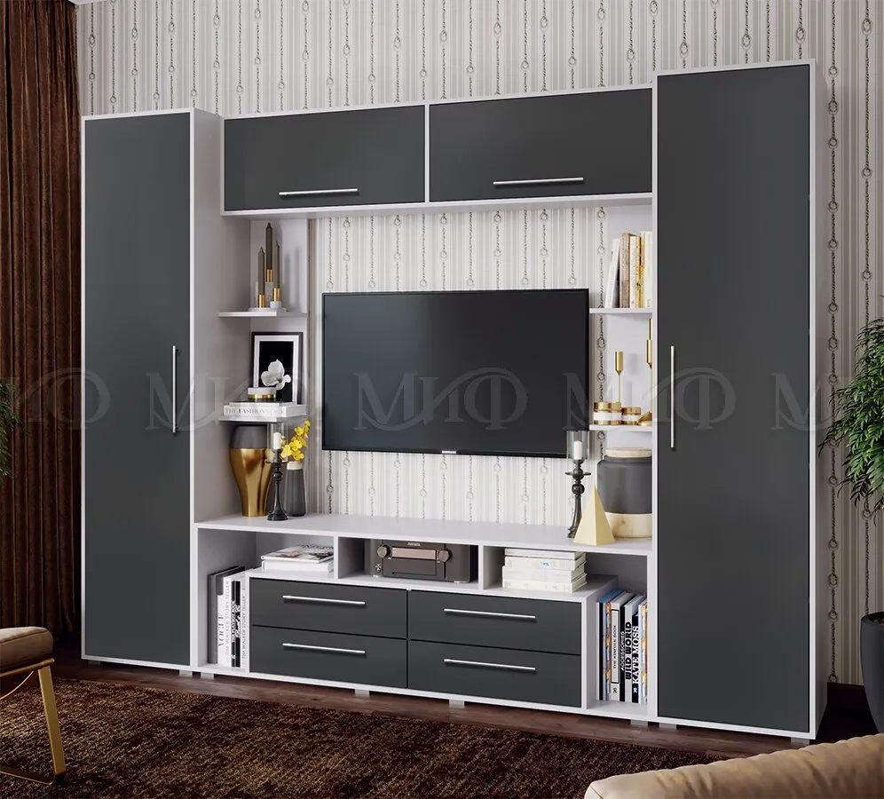 Гостиная Гармония МДФ Белый/Графит софт