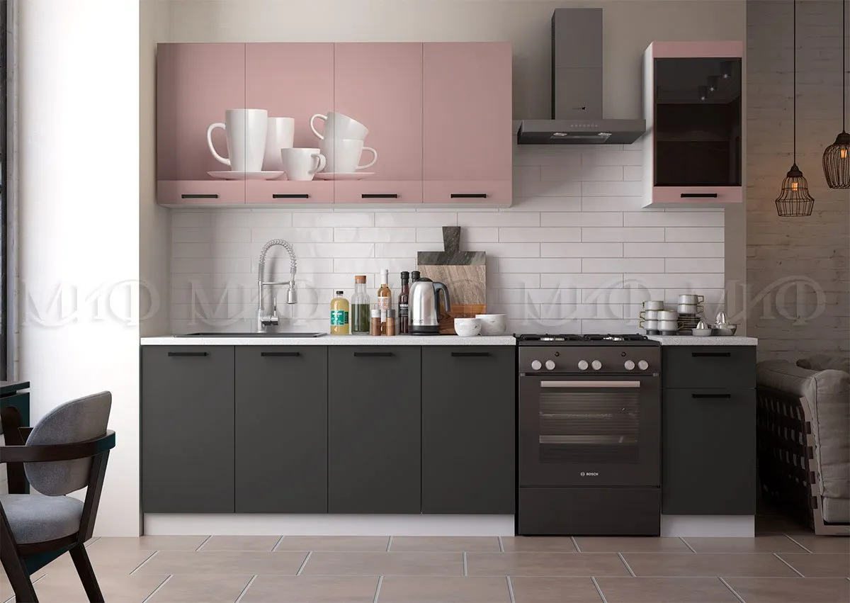 Кухня Техно New 2,0 комп. №3 с ф/п №3 Пудра софт/Графит софт