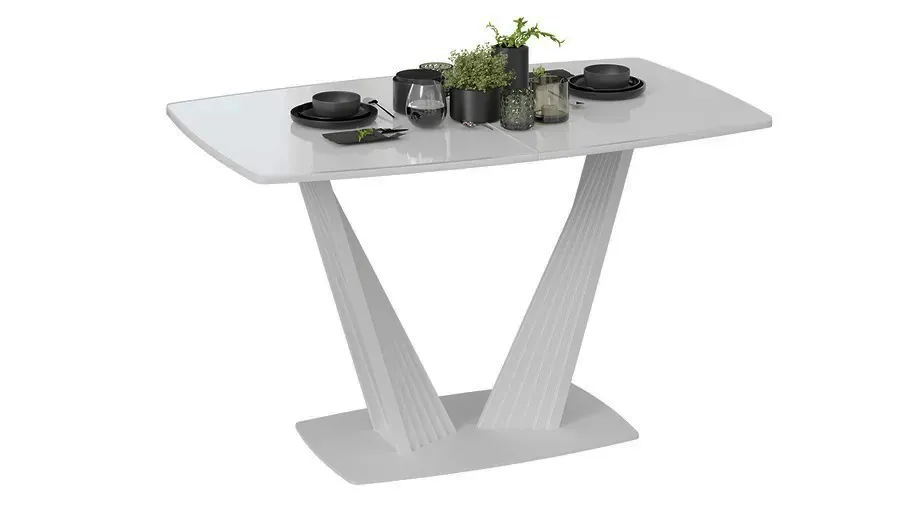 Стол раздвижной Фабио Тип 1 Белый матовый, Стекло глянцевое белое