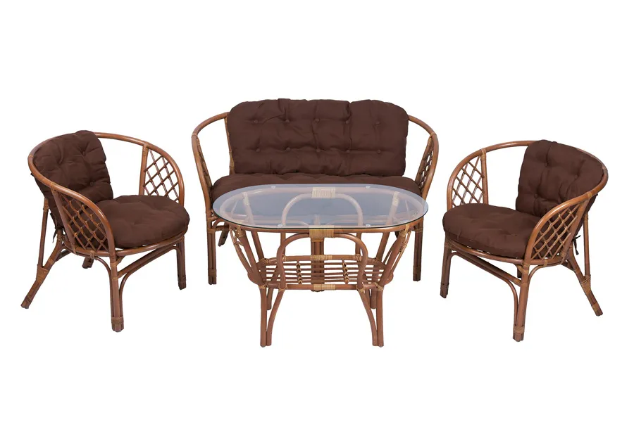 Комплект Багама с диваном и простыми коричневыми подушками (овальный стол)