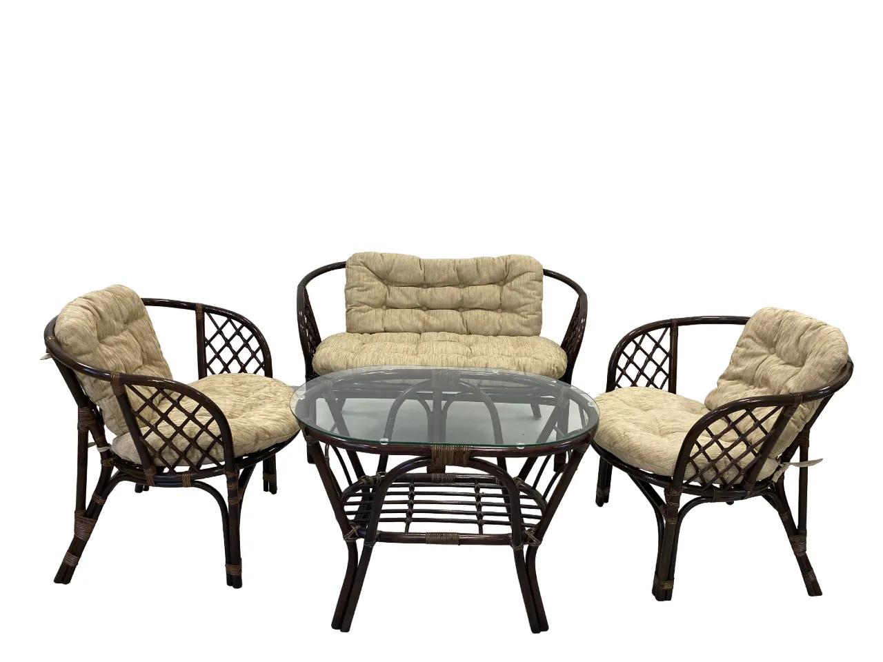 Комплект Багама с диваном с простыми  подушками и овальным столом