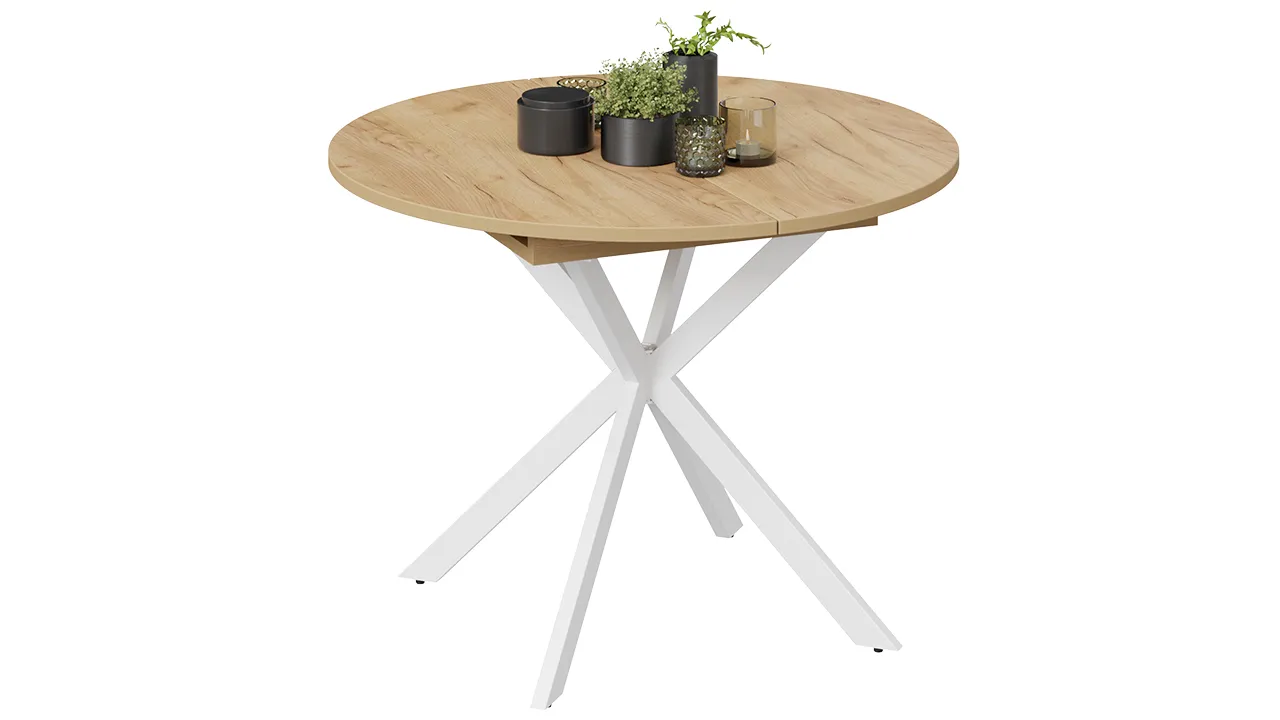 Стол обеденный раздвижной Мэдисон Тип 1 Белый муар, Дуб Крафт золотой Стол обеденный раздвижной Мэдисон Тип 1 Белый муар, Дуб Крафт золотой