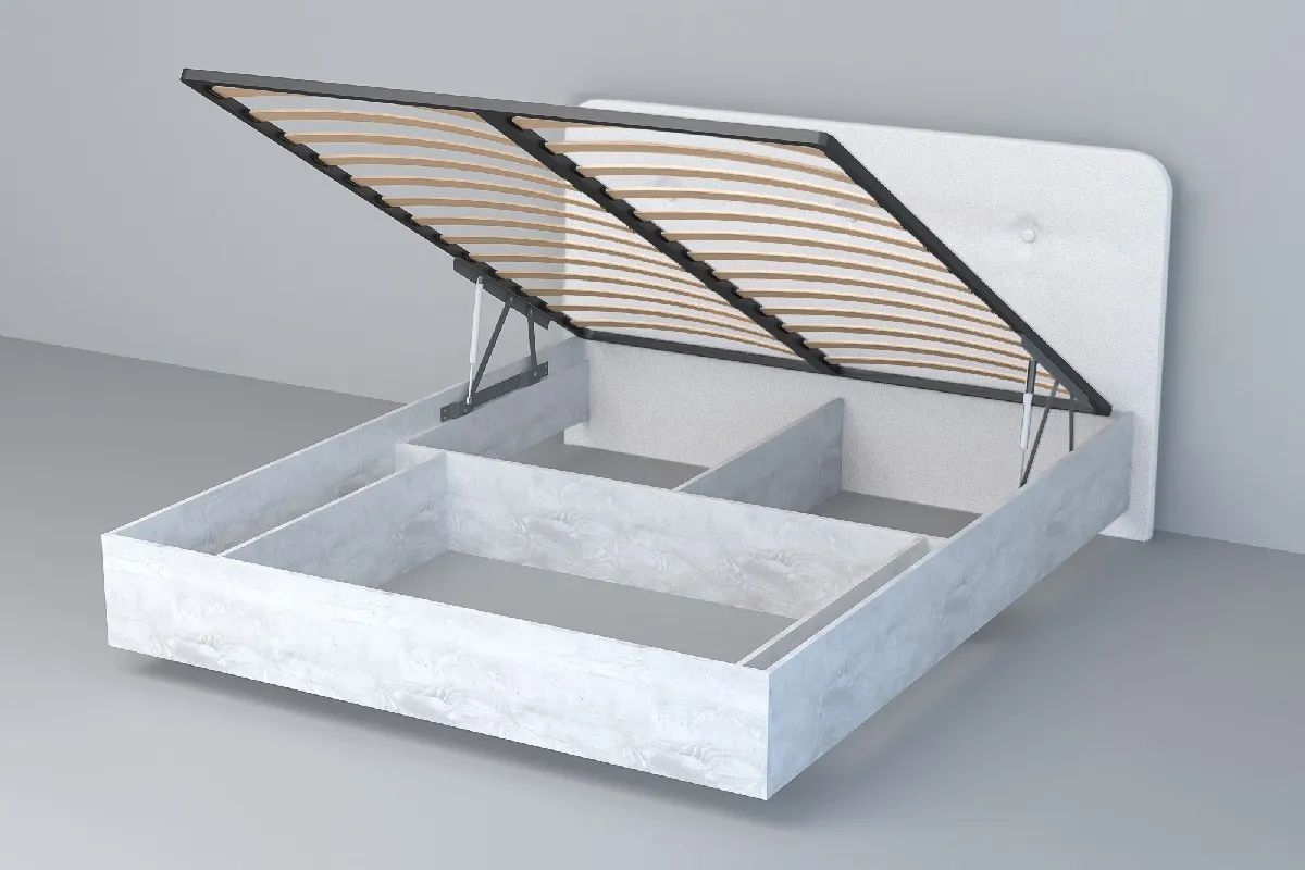 Кровать 031 Эго  Бетон Светлый/Белый Глянец  (Пуговицы) ПМ 1600х2000 Кровать 031 Эго  Бетон Светлый/Белый Глянец  (Пуговицы) ПМ 1600х2000