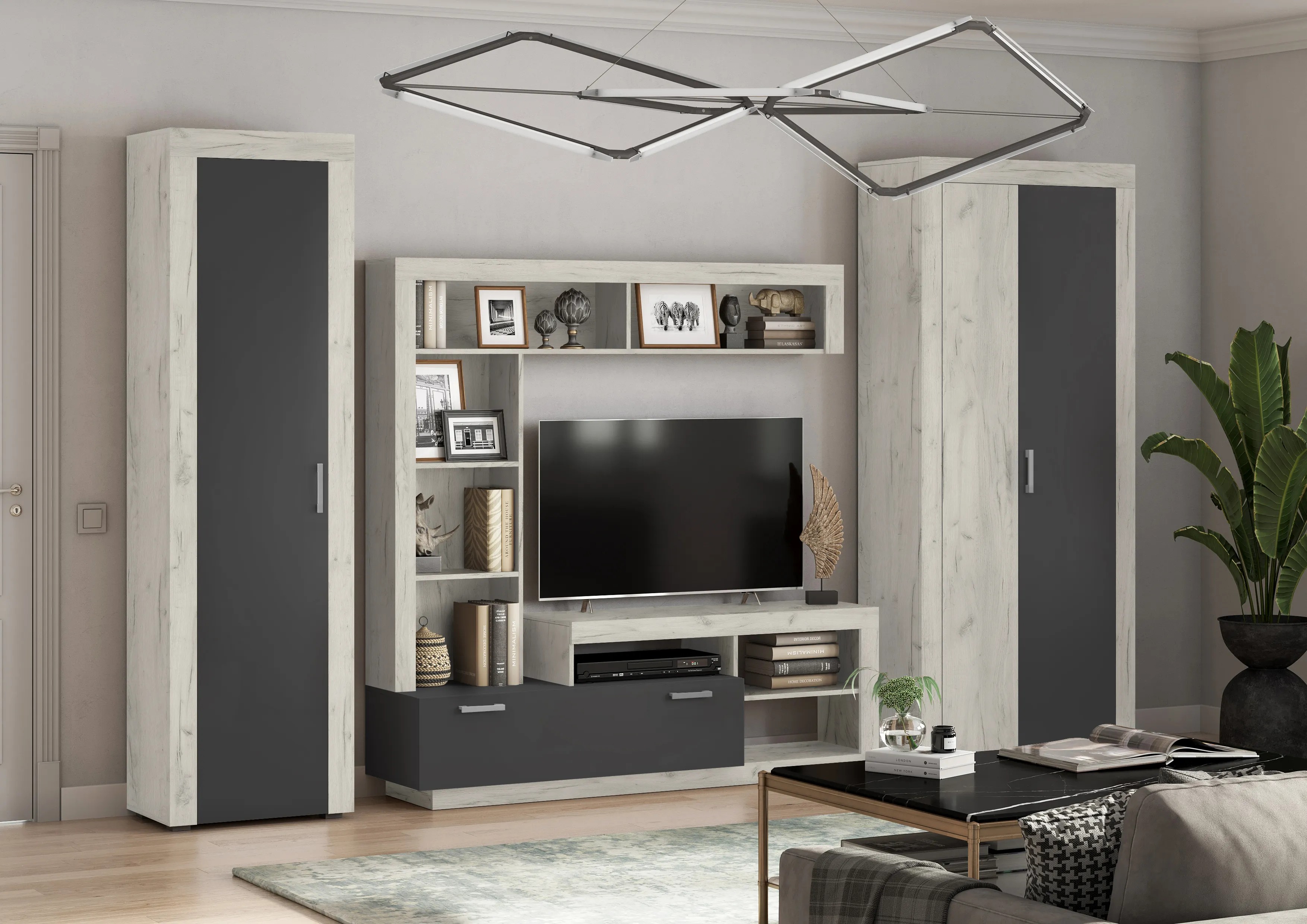 Гостиная Ангара набор (крафт белый/графит)