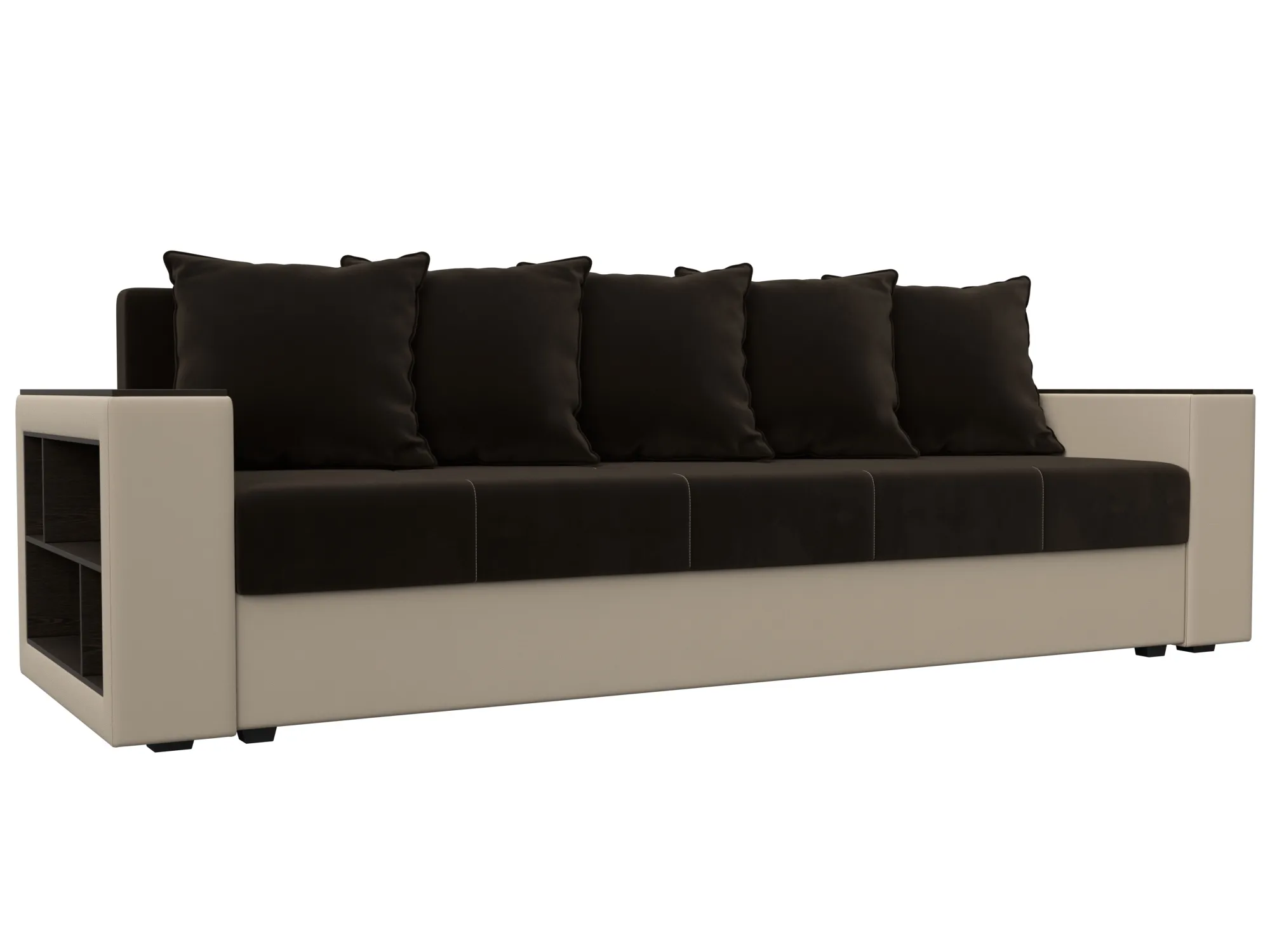 Диван прямой Дубай Лайт полки слева ( Коричневый\Бежевый )