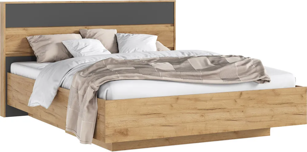 Кровать парящая Роджинамиф 1,6м с ПМ (Графит/Дуб Крафт, Дуб Крафт)