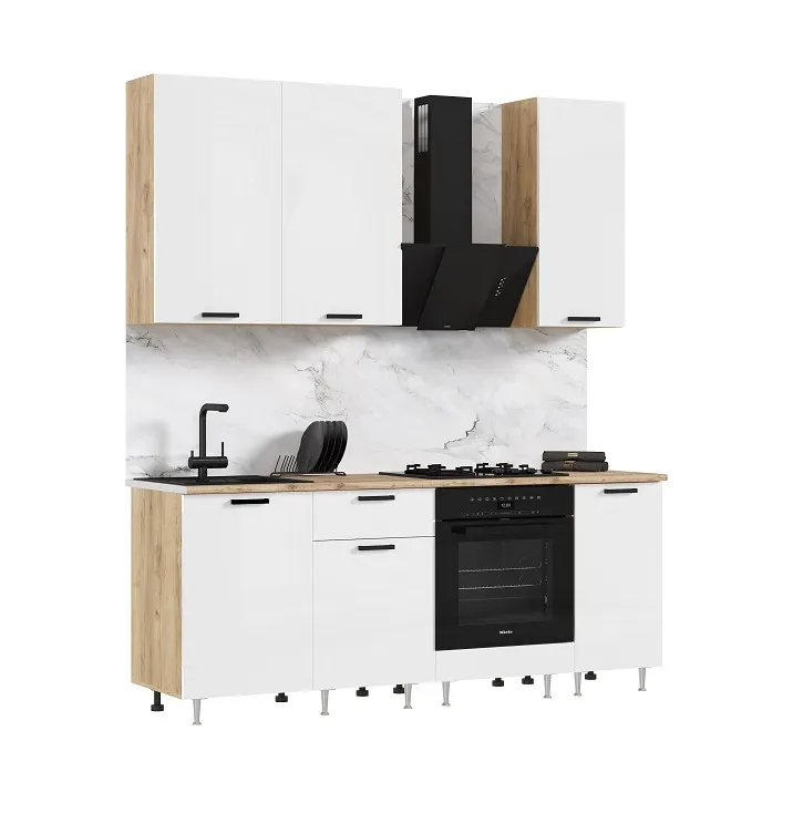 Кухня Рио New 2,0/900 (490) комп №2 ЛДСП Белый глянец/Дуб крафт (Дуб вотан)