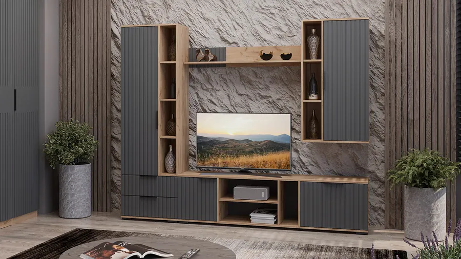 Набор мебели для гостиной Хилтон №1 Дуб Крафт золотой, Графит матовый