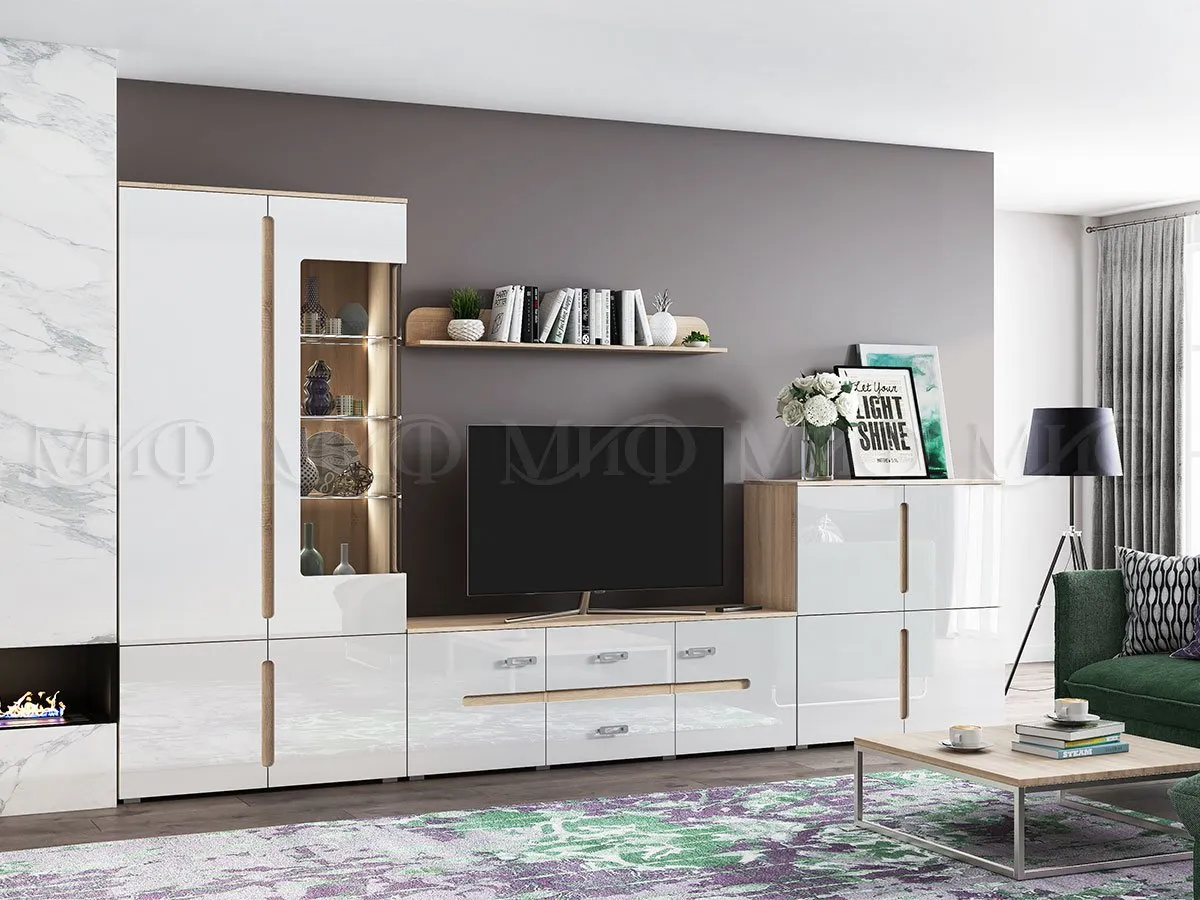 Гостиная Ким вариант №1 (сонома/белый)