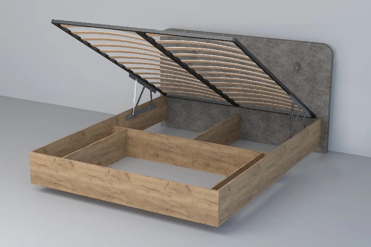 Кровать 031 Эго Дуб Крафт Золотой/Стальной Серый (Пуговицы) ПМ 1400х2000