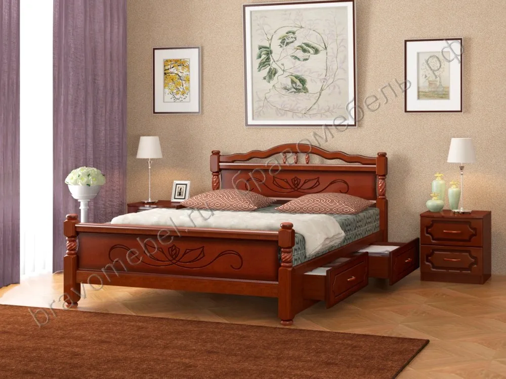 Кровать из массива Карина-5 с ящиками (120*200) орех Кровать из массива Карина-5 с ящиками (120*200) орех
