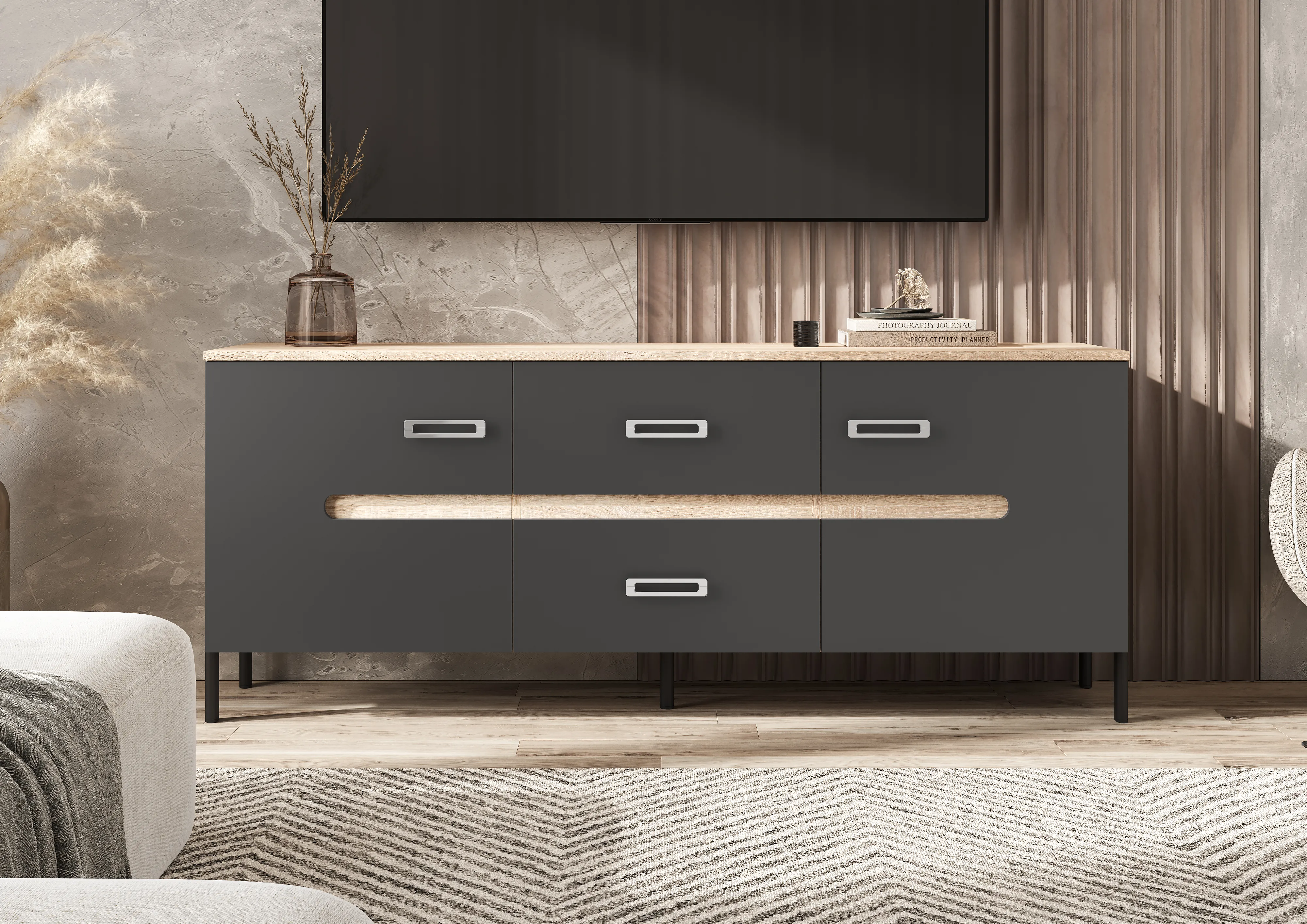 Тумба ТВ Ким (металл) Сонома/Графит софт