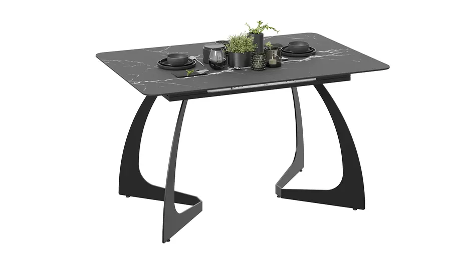 Стол обеденный раздвижной Конкорд Тип 2  Черный муар, Стекло матовое черный мрамор