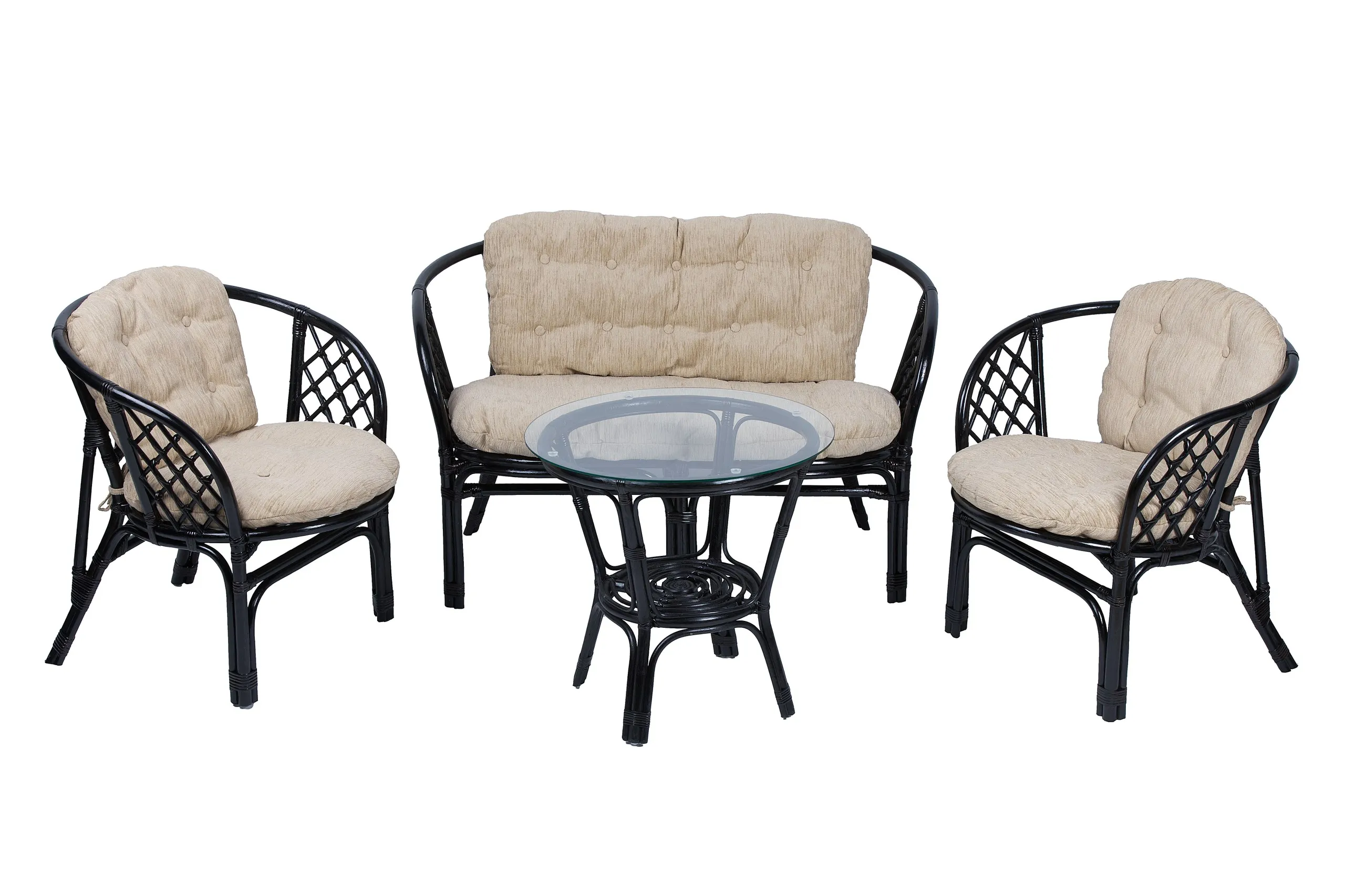 Комплект для отдыха из ротанга "Багама" с диваном (светлые простые подушки)