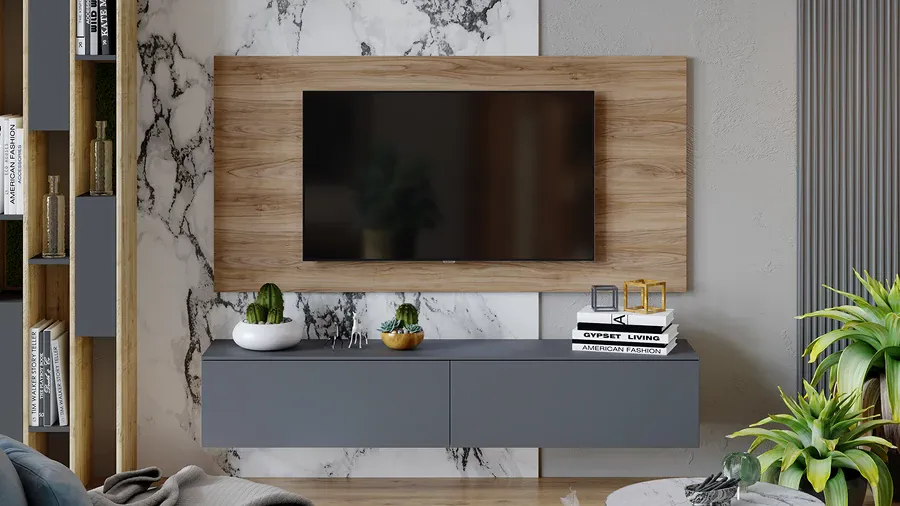 Гостиная Порто №7 - ГН-393.007 Яблоня Беллуно, Графит софт