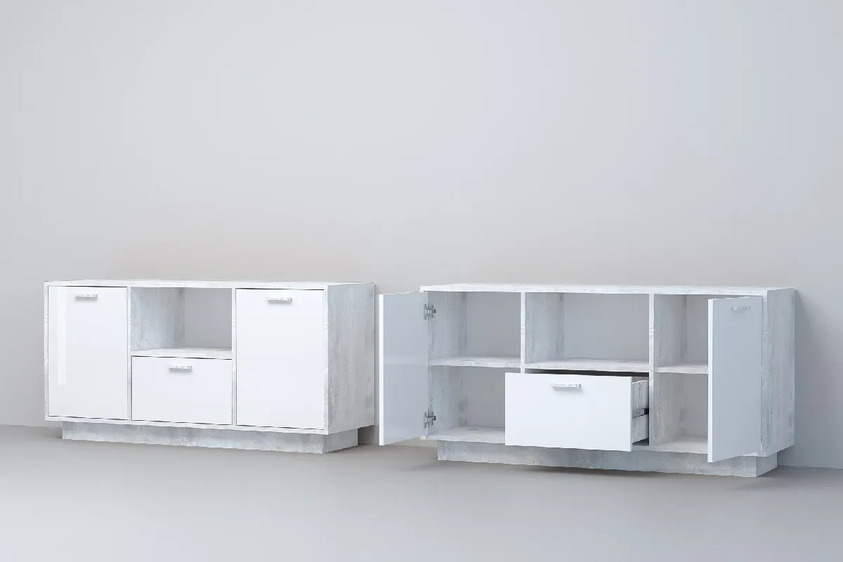 Тумба Т-2 ПД Эго Бетон Светлый/Белый Глянец