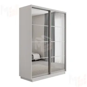 Шкаф-купе Оптим 2-х дверный Зеркало 4 секции 140 см. 1 штанга, 7 полок, 2 ящика