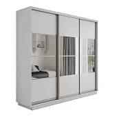 Шкаф-купе Оптим 3-х дверный 4 секции (ЛДСП, Зеркало) 180 см. 2 штанги, 9 полок, 4 ящика