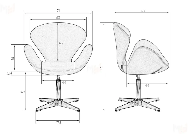 Кресло дизайнерское DOBRIN SWAN (бордо ткань AF5, алюминиевое основание)