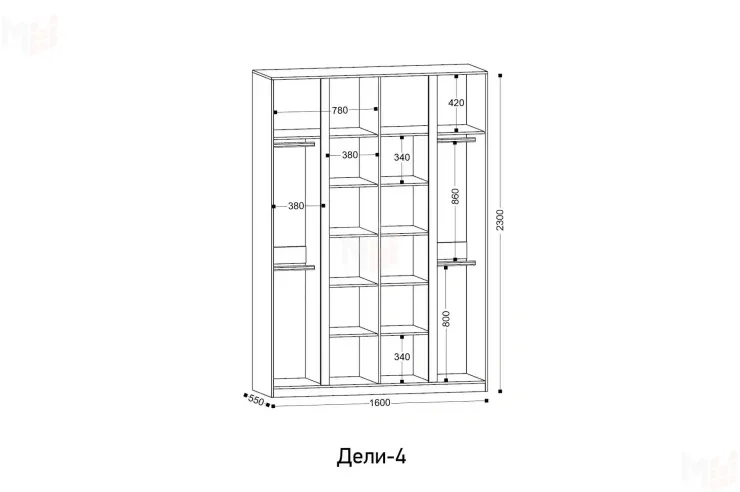 Шкаф 4-х створчатый Дэли 4 Винтерберг Шкаф 4-х створчатый Дэли 4 Винтерберг