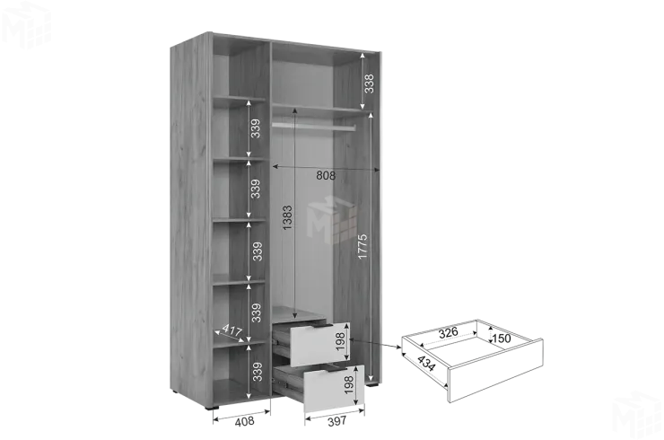 Шкаф трехдверный Адам  с зеркалом дуб крафт золотой/графит Шкаф трехдверный Адам  с зеркалом дуб крафт золотой/графит