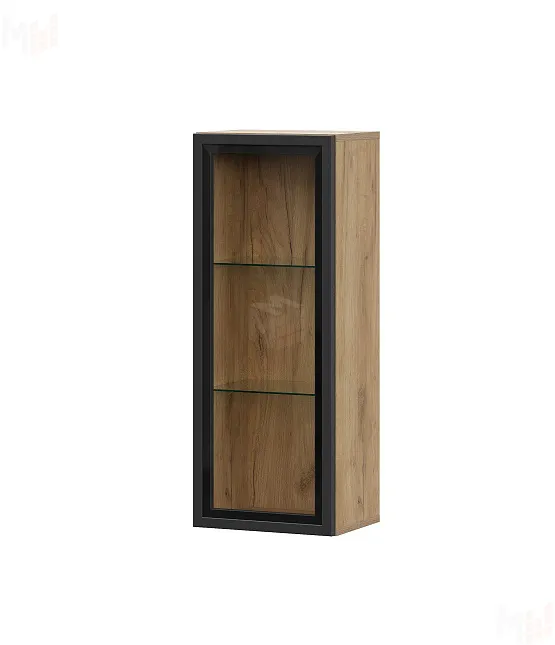 Шкаф навесной Милан (со стеклом) Дуб Золотой/Черный