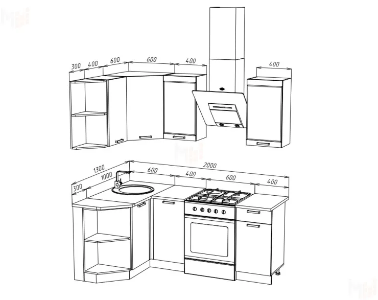 Кухня угловая Техно New 1,3*1,4 Пудра Софт/Графит Софт