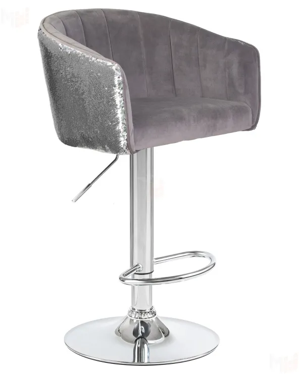 Стул барный DOBRIN DARCY SHINY (серый велюр с серебряными пайетками)